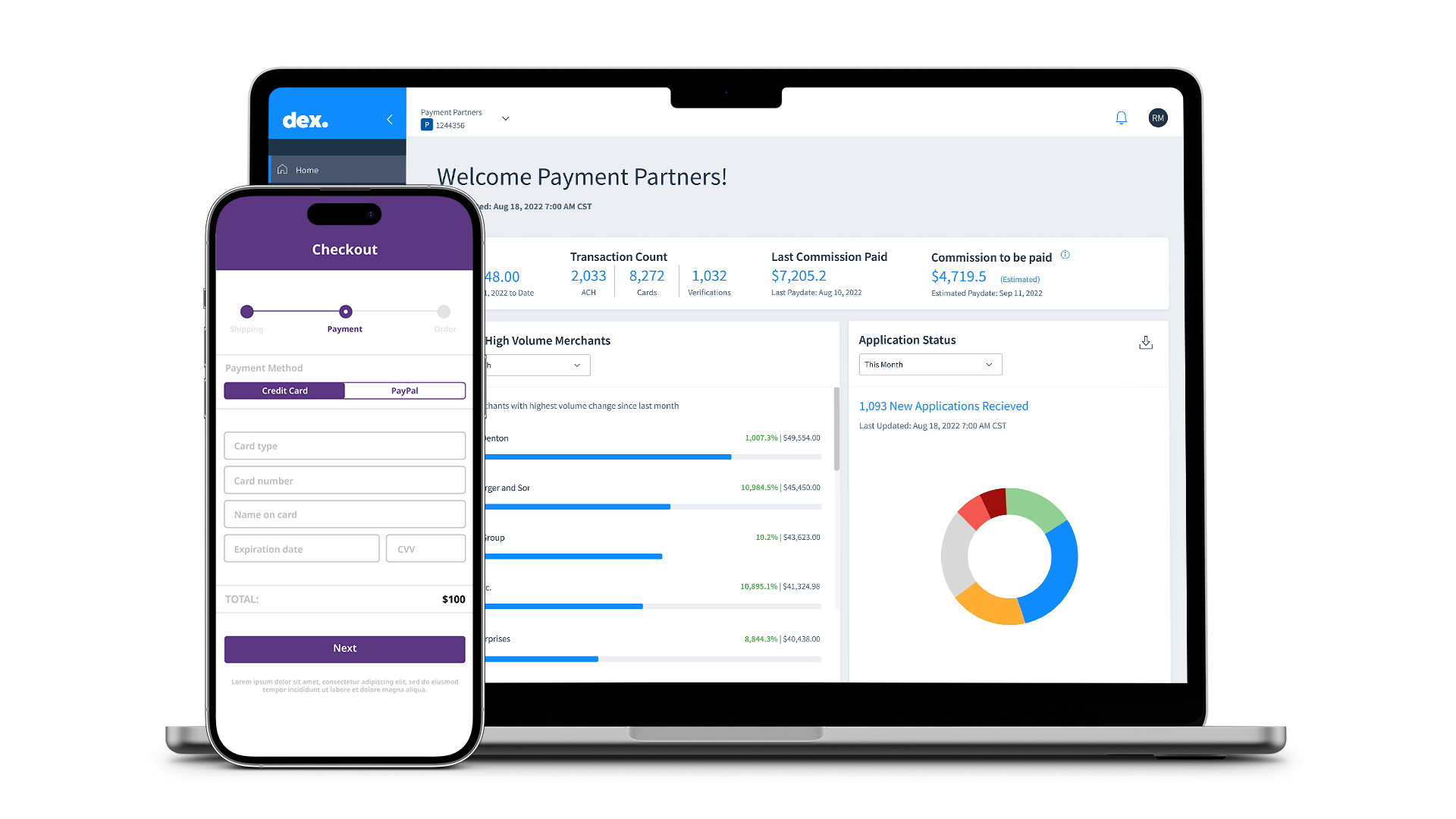 CSG Forte DEX on a laptop screen and a payment screen on a mobile device