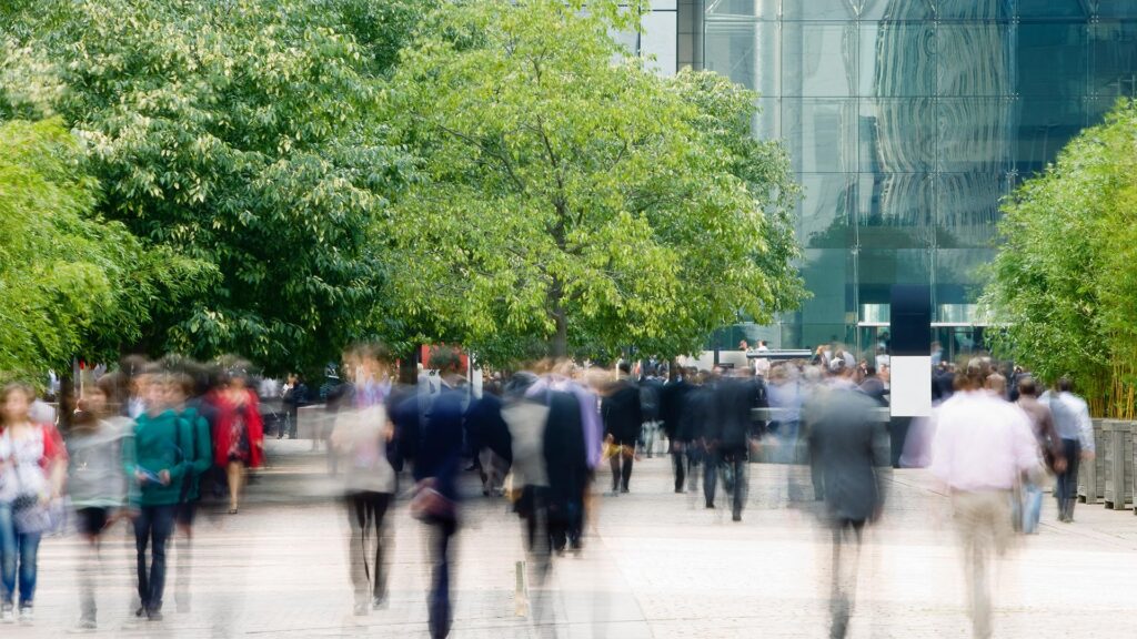 Moving people outside office building